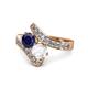 1 - Eleni Blue and White Sapphire with Side Diamonds Bypass Ring 