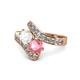 1 - Eleni White Sapphire and Pink Tourmaline with Side Diamonds Bypass Ring 