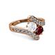 2 - Eleni White Sapphire and Ruby with Side Diamonds Bypass Ring 