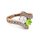 2 - Eleni White Sapphire and Peridot with Side Diamonds Bypass Ring 