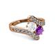 2 - Eleni White Sapphire and Amethyst with Side Diamonds Bypass Ring 