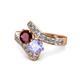 1 - Eleni Ruby and Tanzanite with Side Diamonds Bypass Ring 