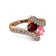 2 - Eleni Ruby and Pink Tourmaline with Side Diamonds Bypass Ring 