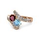 1 - Eleni Ruby and Blue Topaz with Side Diamonds Bypass Ring 