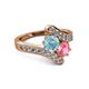 2 - Eleni Aquamarine and Pink Tourmaline with Side Diamonds Bypass Ring 