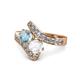 1 - Eleni Aquamarine and White Sapphire with Side Diamonds Bypass Ring 