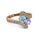 2 - Eleni Aquamarine and Tanzanite with Side Diamonds Bypass Ring 