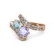 1 - Eleni Aquamarine and Tanzanite with Side Diamonds Bypass Ring 