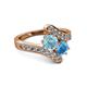 2 - Eleni Aquamarine and Blue Topaz with Side Diamonds Bypass Ring 