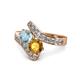 1 - Eleni Aquamarine and Citrine with Side Diamonds Bypass Ring 