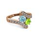 2 - Eleni Aquamarine and Peridot with Side Diamonds Bypass Ring 