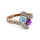 2 - Eleni Aquamarine and Amethyst with Side Diamonds Bypass Ring 
