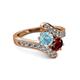 2 - Eleni Aquamarine and Ruby with Side Diamonds Bypass Ring 