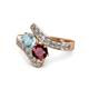 1 - Eleni Aquamarine and Ruby with Side Diamonds Bypass Ring 