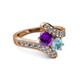 2 - Eleni Amethyst and Aquamarine with Side Diamonds Bypass Ring 