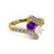 2 - Eleni Amethyst and White Sapphire with Side Diamonds Bypass Ring 