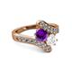 2 - Eleni Amethyst and White Sapphire with Side Diamonds Bypass Ring 