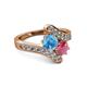 2 - Eleni Blue Topaz and Rhodolite Garnet with Side Diamonds Bypass Ring 