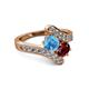 2 - Eleni Blue Topaz and Ruby with Side Diamonds Bypass Ring 