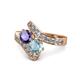 1 - Eleni Iolite and Aquamarine with Side Diamonds Bypass Ring 