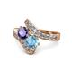 1 - Eleni Iolite and Blue Topaz with Side Diamonds Bypass Ring 