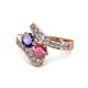 1 - Eleni Iolite and Rhodolite Garnet with Side Diamonds Bypass Ring 