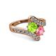 2 - Eleni Peridot and Pink Tourmaline with Side Diamonds Bypass Ring 