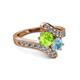 2 - Eleni Peridot and Aquamarine with Side Diamonds Bypass Ring 