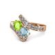 1 - Eleni Peridot and Aquamarine with Side Diamonds Bypass Ring 