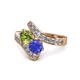 1 - Eleni Peridot and Tanzanite with Side Diamonds Bypass Ring 