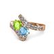 1 - Eleni Peridot and Blue Topaz with Side Diamonds Bypass Ring 