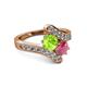 2 - Eleni Peridot and Rhodolite Garnet with Side Diamonds Bypass Ring 