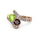 1 - Eleni Peridot and Red Garnet with Side Diamonds Bypass Ring 