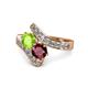 1 - Eleni Peridot and Ruby with Side Diamonds Bypass Ring 