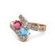 1 - Eleni Rhodolite Garnet and Blue Topaz with Side Diamonds Bypass Ring 