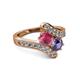 2 - Eleni Rhodolite Garnet and Iolite with Side Diamonds Bypass Ring 