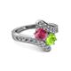 2 - Eleni Rhodolite Garnet and Peridot with Side Diamonds Bypass Ring 