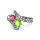 1 - Eleni Rhodolite Garnet and Peridot with Side Diamonds Bypass Ring 