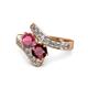 1 - Eleni Rhodolite Garnet and Ruby with Side Diamonds Bypass Ring 