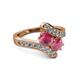 2 - Eleni Rhodolite Garnet with Side Diamonds Bypass Ring 