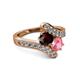 2 - Eleni Red Garnet and Pink Tourmaline with Side Diamonds Bypass Ring 