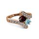2 - Eleni Red Garnet and Aquamarine with Side Diamonds Bypass Ring 