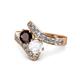 1 - Eleni Red Garnet and White Sapphire with Side Diamonds Bypass Ring 