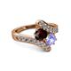 2 - Eleni Red Garnet and Tanzanite with Side Diamonds Bypass Ring 