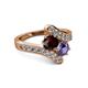 2 - Eleni Red Garnet and Iolite with Side Diamonds Bypass Ring 