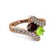 2 - Eleni Red Garnet and Peridot with Side Diamonds Bypass Ring 