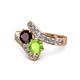 1 - Eleni Red Garnet and Peridot with Side Diamonds Bypass Ring 