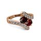 2 - Eleni Red Garnet and Ruby with Side Diamonds Bypass Ring 