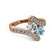 2 - Eleni Diamond and Aquamarine with Side Diamonds Bypass Ring 