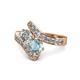 1 - Eleni Diamond and Aquamarine with Side Diamonds Bypass Ring 
